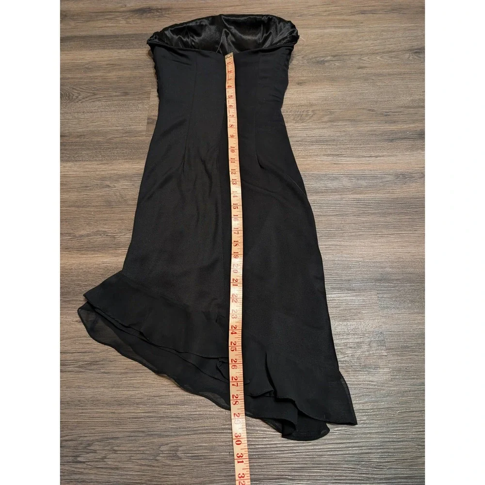 Cache Vintage Y2K Black Beaded Strapless Ruched Asymmetrical Ruffle Dress Size 2